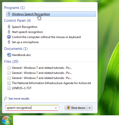 Speech and Handwriting Recognition Features in Windows 7